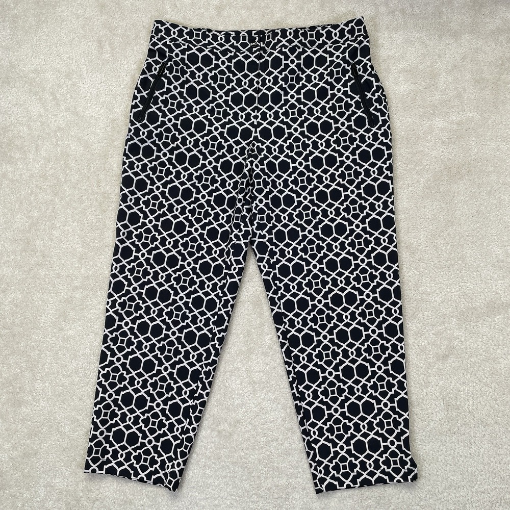 Chicos Zenergy Pants Womens 2.5 (14) Neema Lattice Print Ankle Black White UPF